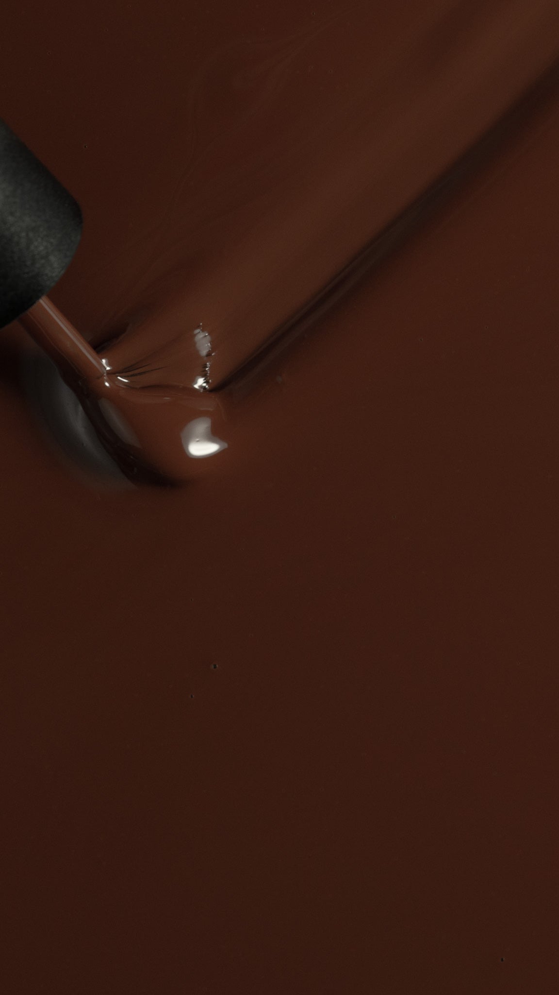 Close-up of a rich chocolate brown gel polish with a shiny surface